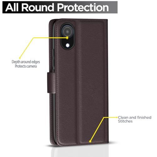 Image of Pikkme Samsung Galaxy A03 Core Flip Case Leather Finish | Inside TPU with Card Pockets | Wallet Stand and Shock Proof | Magnetic Closing | Complete Protection Flip Cover (Coffee)