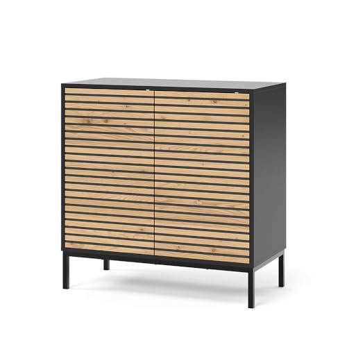 Vicco Kommode Eliza, Schwarz/Eiche, 80 x 81.2 cm mit 2 Türen