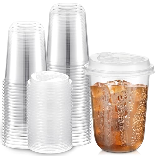 25 Sets 16oz Clear Plastic Cups with Lids - image 1