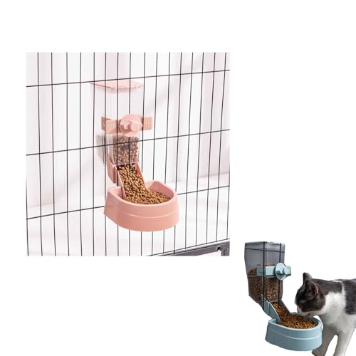 ペット給水器 猫 水飲み器 犬みずのみ機 ペット用 吊り下げ式自動給水・ペットボトル 使用可能 取付型 犬猫両用 飲水器 給水器 ペット用品 お留守番対応 熱中症を防ぐ 転倒防止 漏れ防止 水飲み器と給餌器セット (給餌器,ピンク)