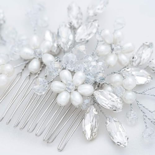 LLSME Pente de cabelo de cristal de flor de casamento nupcial, grampos de cabelo feitos à mão com st