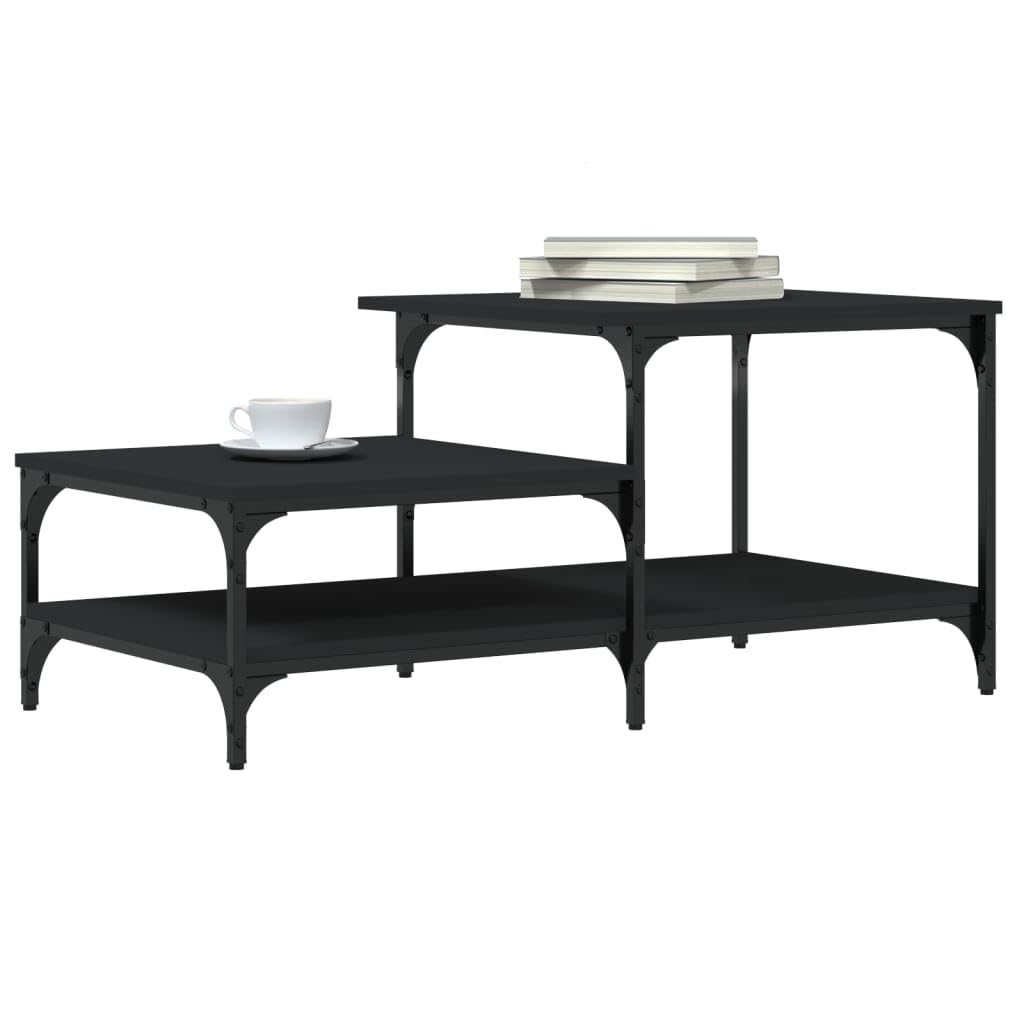 Mesa de centro negra 100 x 50,5 x 45 cm, moderna mesa de salón con 3 estantes y estructura de metal, mesa auxiliar de diseño industrial de madera, elegante mesa de sofá para salón