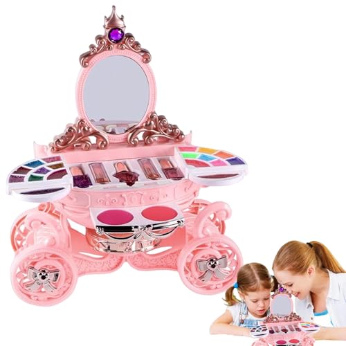 Hogvinnatil Juguete de maquillaje para niños, juego de niños, juego de maquillaje, kit de maquillaje con maletín de cosméticos, juego de belleza portátil para el hogar, dormitorio, escuela