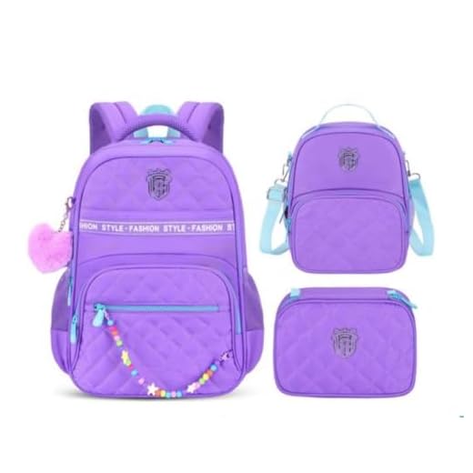 Kit Escolar Menina com Mochila de Costas, Lancheira Térmica e Estojo Box (Lilás)