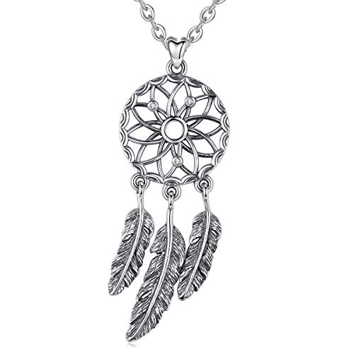 EUDORA Argent Sterling 925 Attrape Rêves avec collier Plumes Pendentif Porte Bonheur Collier pour Filles Femmes Joli Cadeau Femme Collier Bijoux, 45,7 cm...