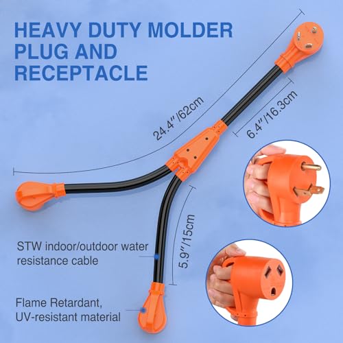 Image of Nilight 30 Amp RV Y Splitter Adapter Cord 30A Male Plug to Two 30A Female Receptacle NEMA TT-30P TT-30R Pure Copper Heavy Duty Heavy Duty STW 10 AWG Cable for RV Camper Generator