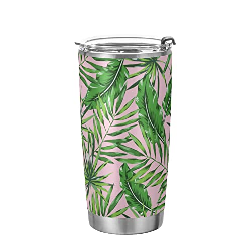 Mchiver Palm Leaves Tumbler With Lid And Straw Stainless Steel Insulated Coffee Cups Travel Mug For Hot And Cold Drinks Insulated Tumblers For Cold Hot Beverages Beach, 20 Oz #TOP24