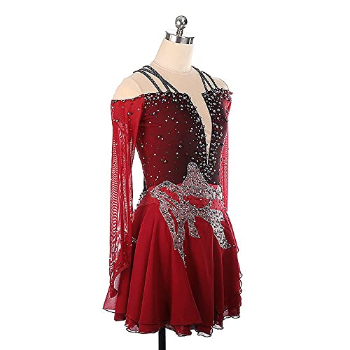 Vestido de patinação de boneco no gelo para meninas com listras vermelhas para competição de salão d