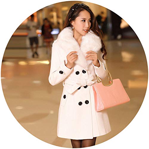 Womens Double Breasted Big Fur Collar Wool Coat Long Winter Jackets Parka Coats