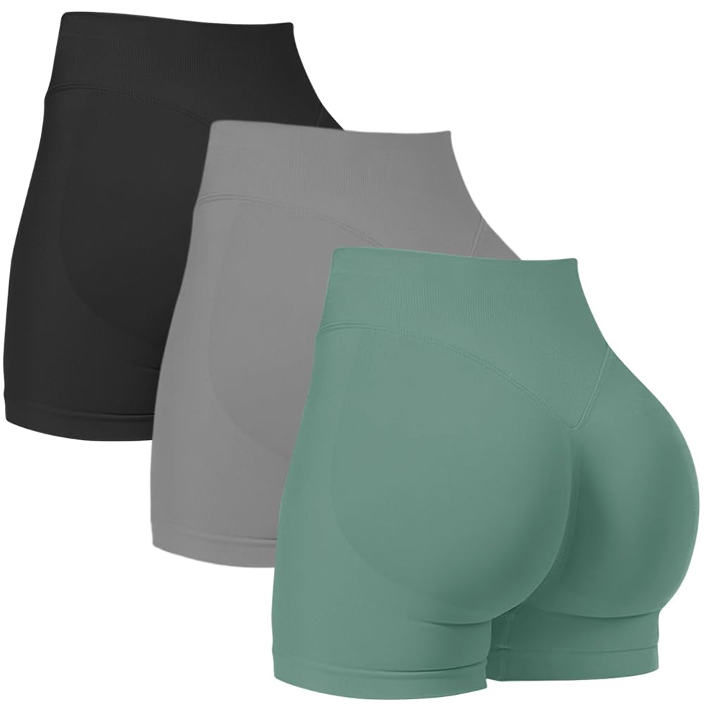 JN JANPRINT 3 Pack Womens Workout Gym Biker Impact Shorts Hidden Scrunch Bum Butt Lifting High Waisted 4.5" Seamless Shorts