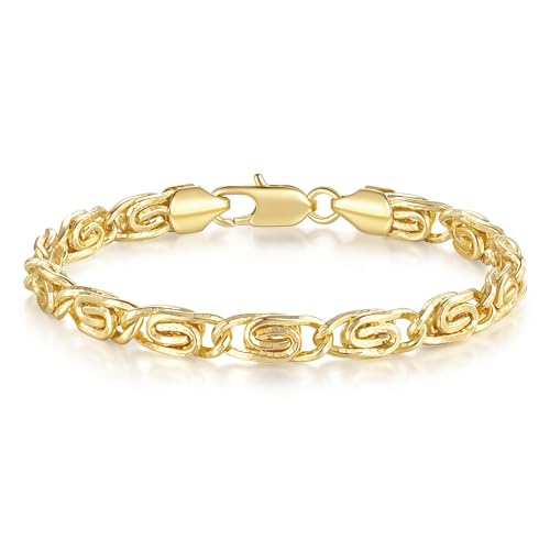 14K Gold Bracelets for Women Gold Bracelets for Men Unique Woven Chain Structure Womens Chunky Bracelet Stack 7, 7.5, 8, 8.5in - Main Image