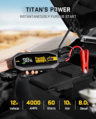 FANTTIK T8 MAX 4000 Amp Jump Starter, 24000mAh Car Battery Pack for Up to 10.0L Gasoline and 8.0L Diesel Engines with LED Display,100W Fast Charging, 12V Extreme Safe Lithium Portable