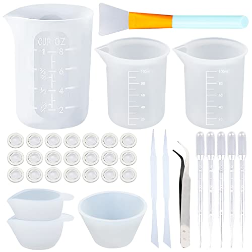 Silikon Messbecher Epoxidharz Zubehör Set 35 Stück 100ml 250ml Antihaft-Mischbecher für Basteln, Epoxidharz, Gießformen, Schmuck Machen, mit Löffel, Fingerlinge, Pinzette