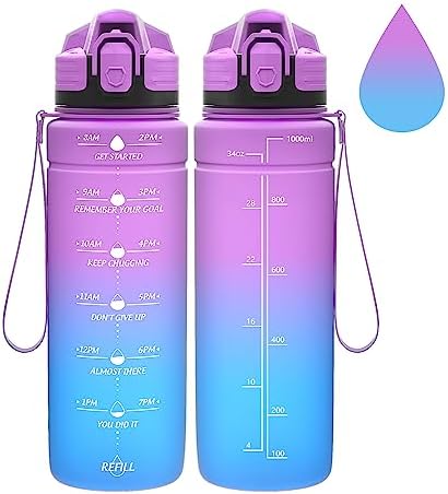 Niggeey Motivational Water Bottle with Time Marker, Sports Water Bottles 1.5l, 1l, 700ml, 500ml Kids Water Bottles, Leak Proof BPA Free Tritan Drink Bottle for School, Gym and Sport, Cycling