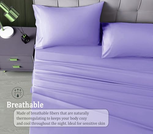 Image of RD TREND Microfiber Satin Weave Fitted Bedsheet King Size 78x72x10 Inch, Elastic Bedsheets for King Size Bed with 2 Pillow Covers-18x28 Inch (Lavender)