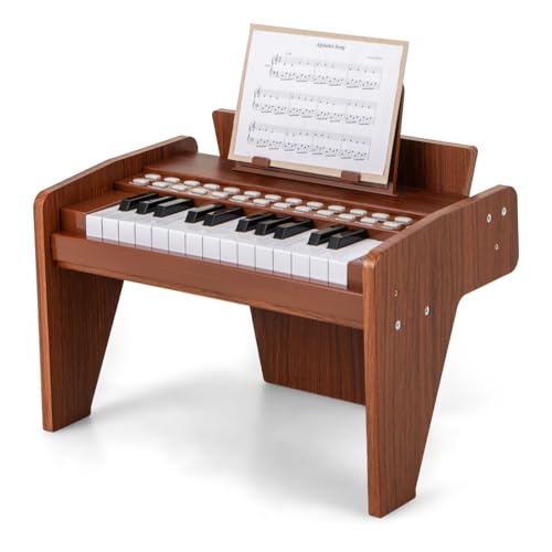 Piano enfant 3 ans marron KOMFOTTEU, le cadeau d'éveil musical avec pupitre