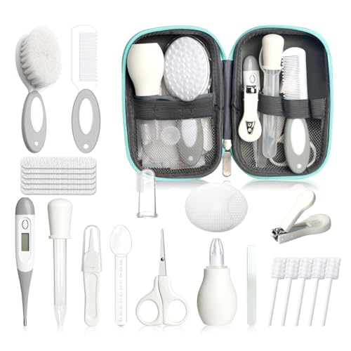 Qunlions life Baby-Gesundheits- und Pflegeset für Neugeborene, 25-teiliges, verbessertes Sicherheits-Babypflegeset, Gesundheitspflegeset für das Kinderzimmer von Neugeborenen (Grauweiß)
