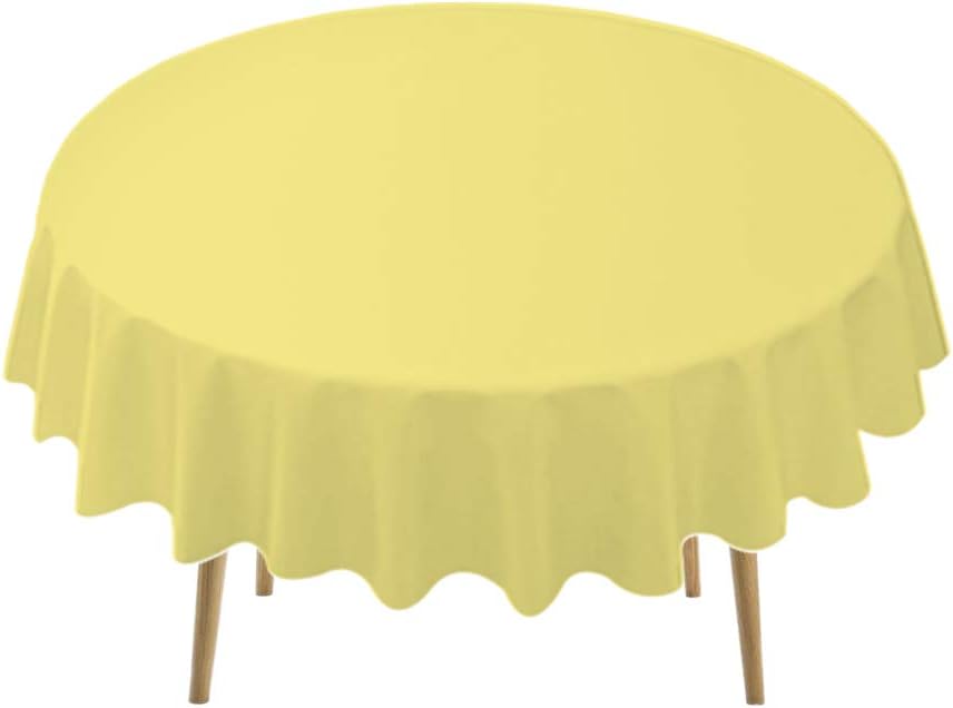 Light Yellow Plastic Tablecloths 2 Pack Disposable Table Covers 84 Inch Circle Bridal Shower Party Tablecovers PEVA Table Cloths for BBQ Picnic Birthday Wedding Banquet Parties 6 ft Round Table Use