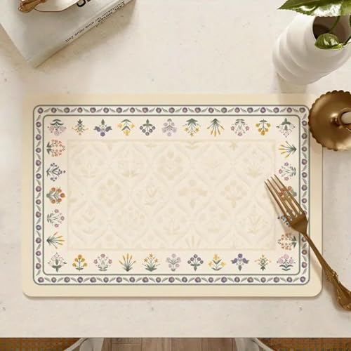 Image of YELONA Leather Dining Table Placemats Set of 2 - Waterproof, Heat Resistant, Anti-Slip, Easy to Clean Table Mats for Dining Table, Kitchen & Home Decor (Cream, 40 x 30 cm)