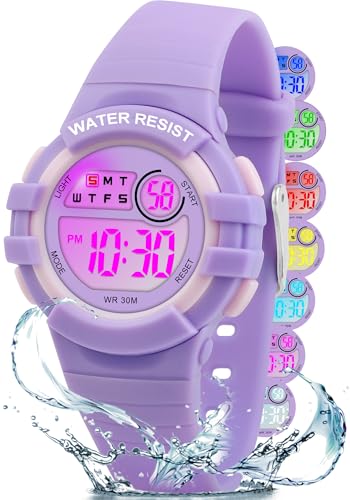 Image of Edillas Kids Watches Digital Girls Boys, 7 Colors Light Wrist Watch for Child Waterproof Sport Outdoor Multifunctional Wristwatches with Stopwatch /Alarm for Ages 4-15