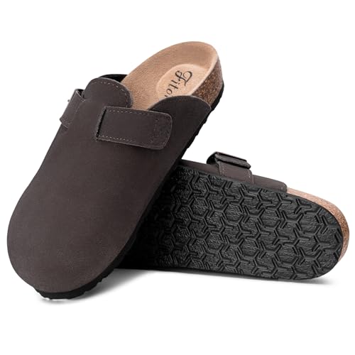 Image of FITORY Womens Clogs Slip-on Potato Shoes Leather Mules Suede Cork Footbed | Comfortable Adjustable Buckles Non-Slip Outsole Casual for Fall Outdoor Walking