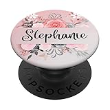 Stephanie Gift Name Monogram Pink Gray Black Flowers PopSockets PopGrip: Swappable Grip for Phones & Tablets