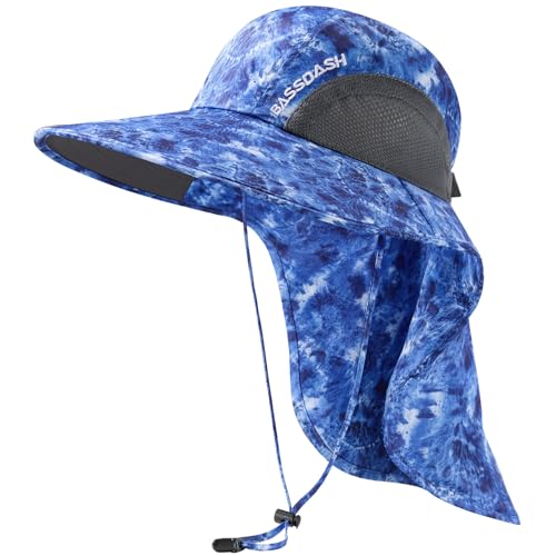Image of BASSDASH UPF 50+ Unisex Water Resistant Wide Brim Sun Hat with Large Neck Flap Ponytail Fishing Hat for Men Women