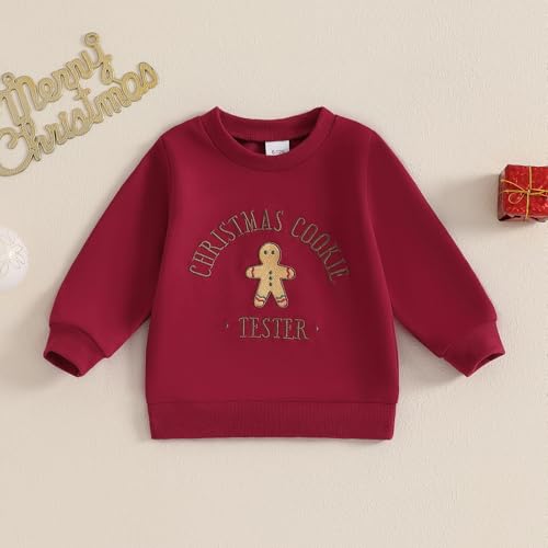Toddler Baby Girl Boy Christmas Outfit Christmas Cookie Tester Sweatshirt Long Sleeve Pullover Fall Winter Clothes (Gingerbread Man -Red, 12-18 Months)