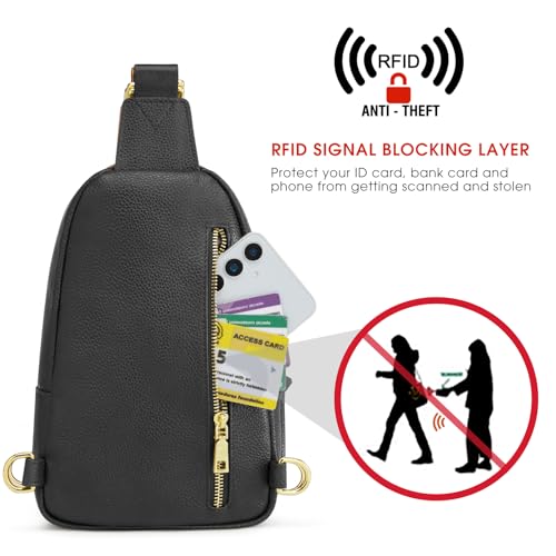 Image of Kattee Sling Bag for Women, Leather Fanny Packs Crossbody Purse, Small Chest Bag with RFID Blocking, Black