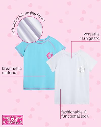 Image of Real Love Toddler Girls Rash Guard - 2 Pack Quick Dry Sun Protection Swim Shirt Girls Short Sleeve Rash Guard Kids (2T-16)