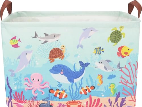 CLOCOR Rectangular Storage Basket,Collapsible Fabric Storage Container,Waterproof Toy Bin with Handles,Gift Basket(Under The Sea)