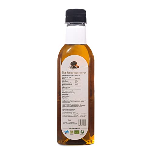 Image of Conscious Food Cold Pressed Sesame oil | 500 ml | Gingelly Oil | Natural | Black Sesame Oil | Unrefined Til Oil | Chemical-Free (Pack of 2)