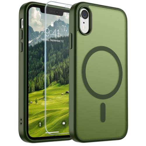 Image of SUPFINE Magnetic for iPhone XR Phone Case Cangling Green | With Screen Protector, Translucent Matte, Compatible with MagSafe, Military Grade Drop Proof, Rugged Shockproof Protective
