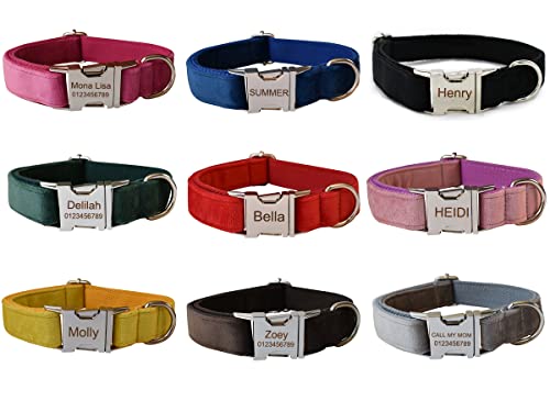 Collier pour chien personnalisable avec boucle en métal, colliers personnalisables pour animaux de compagnie avec nom, numéro de téléphone, adresse gravée, velours style B – Image 3