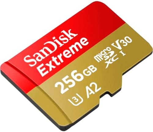 SANDISK 256GB Extreme microSD UHS-I Card - Up to 245MB/s Read Speed and 170MB/s Write Speed, 5.3K Video, 4K UHD Video, high-Performance for Action cams, Drones, Android Devices - SDSQXH9-256G-GZ6MA