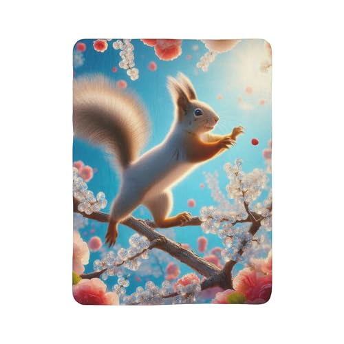 Cozy Fleece Sherpa Blanket - Squirrel Jumping from Crystal-Blossom Branch