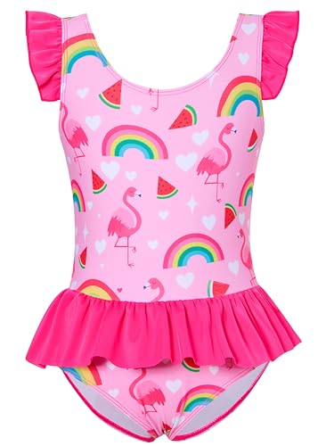 Image of Toddler Girls One Piece Ruffle Swimsuit Mermaid Bathing Suit 2-7Y | UPF 50+ quick-dry girls swimsuit,Cute flutter sleeves and ruffled hem,Mermaid Swimwear for pool,party,beach vacation.