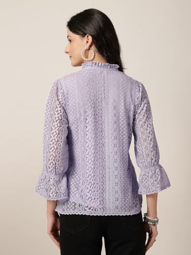 Image of Style Quotient Women Summer Blue Lace Caual Top