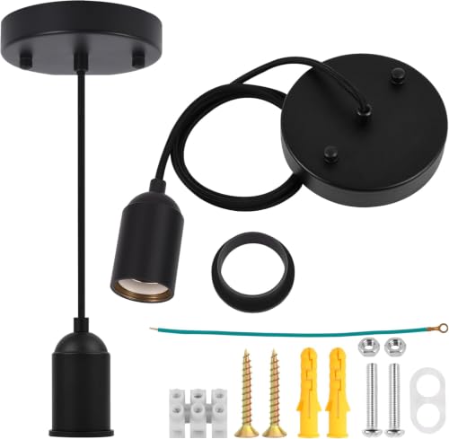 Hovnuyee Black Hardwire Pendant Light Kit, Ceramic E26 Socket