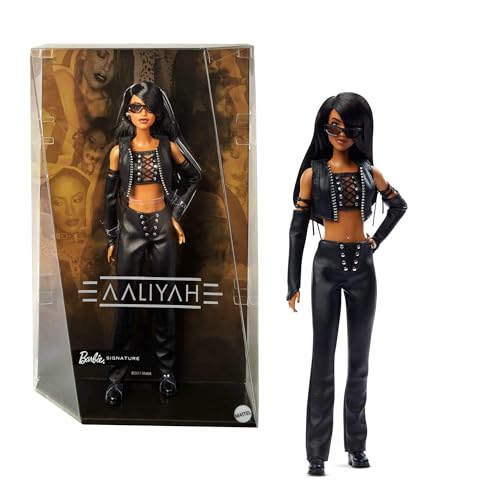 Barbie Signature Aaliyah la “Principessa dell'R&B”, bambola da collezione con abito nero in ecopelle ispirato video musicale di “One in a Million”, accessori inclusi, 6+ anni, HRM80