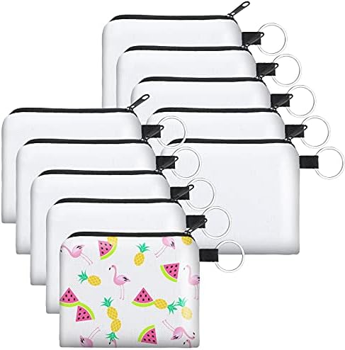Frienda 10 Pieces Sublimation Coin Purse DIY Blank Cosmetic Pouch Small Cute Coin Purse Heat Transfer Cosmetic Canvas Bag with Zipper for Ladies Kids (4.33 x 5.91 Inches)