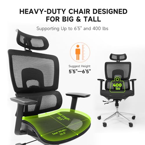 Image of NearHub EC20 Ergonomic Office Chair for Big and Tall 6'5 inch Tall Max, 400Lbs Computer Desk Heavy-Duty Office Gaming Chair with Adjustable Features, High-Back Design, and Premium Comfort for Office,Home