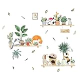 HAMPPLIES Wanddekoration Selbstklebende Abnehmbare aus Pvc mit Katzen und Topfpflanzenmotiv Wandsticker für Selbstgemacht Wandkunst und Pflanzenläden