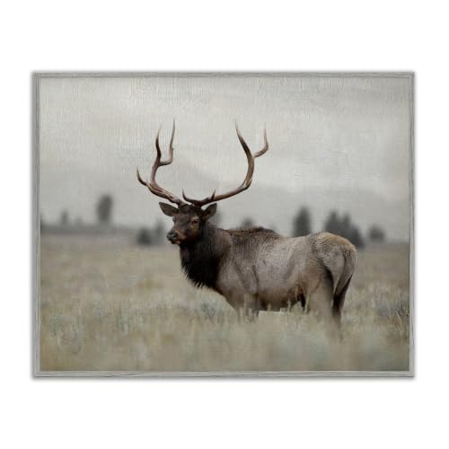 Tranquil Elk Deer Farmland Field, 11 x 14 Inch Framed Giclée Print