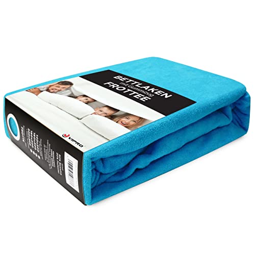 Vipro Group Spannbettlaken 180x200cm Frotte - Azurblau Türkis Kuschel Bettlaken, Spannbetttuch Laken - Betttuch Betttuch Ideal für jeden Matratzentyp Spannbettlaken, Bettlaken mit Gummizug Cover