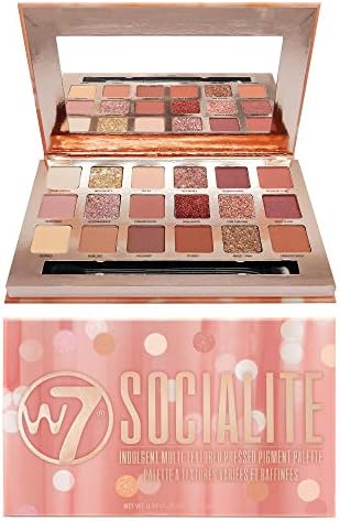 W7 Socialite Pressed Pigment Palette - 18 Pink Nude Colors - Flawless Long-Lasting Glam Makeup