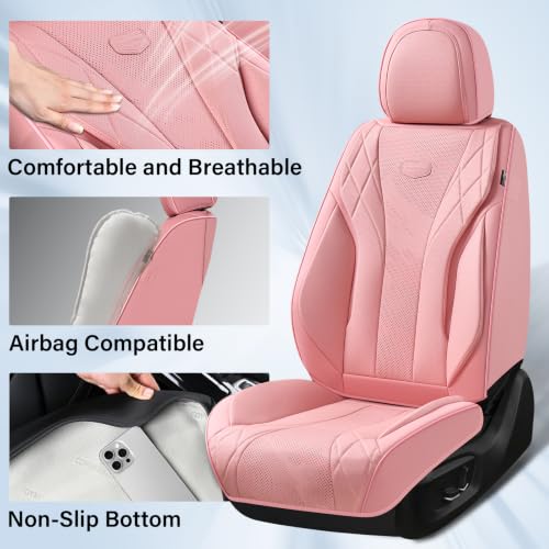 Image of Coverado Seat Covers, Auto Seat Covers 5 Seats, Pink Driver Seat Covers, Waterproof Car Seat Cushion Protector Universal Fit for Most Cars SUV Trucks