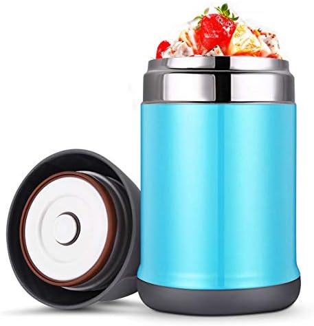 ZTXPRO Insulated Lunch Container Food Jar Hot & Cold Stainless Steel Vacuum Box with Handle 16 oz Leak Proof Design Food Storage Bento Lunch Box for Picnic Office Outdoors - Blue