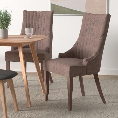 mikibama-Linen-Dining-Chairs-Set-of-2-Channel-Tufted-Kitchen-Dinner-Chair-Comfy-Fabric-Upholstered-Accent-Chair-for-Dining-Room-with-Solid-Wood-Legs-Brown mikibama Linen Dining Chairs Set of 2 Channel Tufted Kitchen Dinner Chair Comfy Fabric Upholstered Accent Chair for Dining Room with Solid Wood Legs Brown