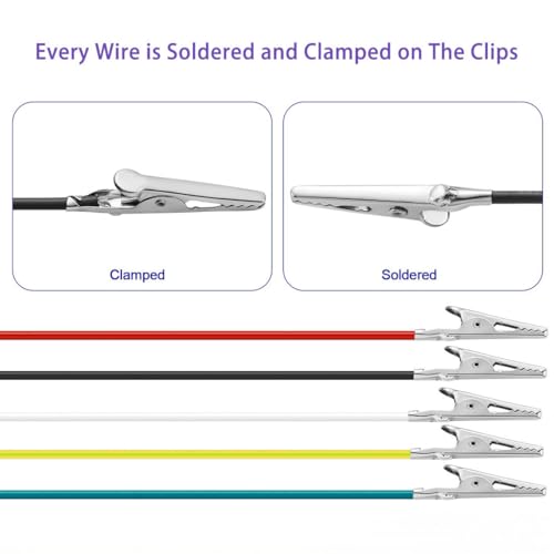 Image of 30 PCS Alligator Clips Insulated Metal, 5 Colors Crocodile Clips Electrical with Wires, Alligator Clips for Crafts, Electrical Testing, Circuit Connection, Experiment (50cm /19.68inch)